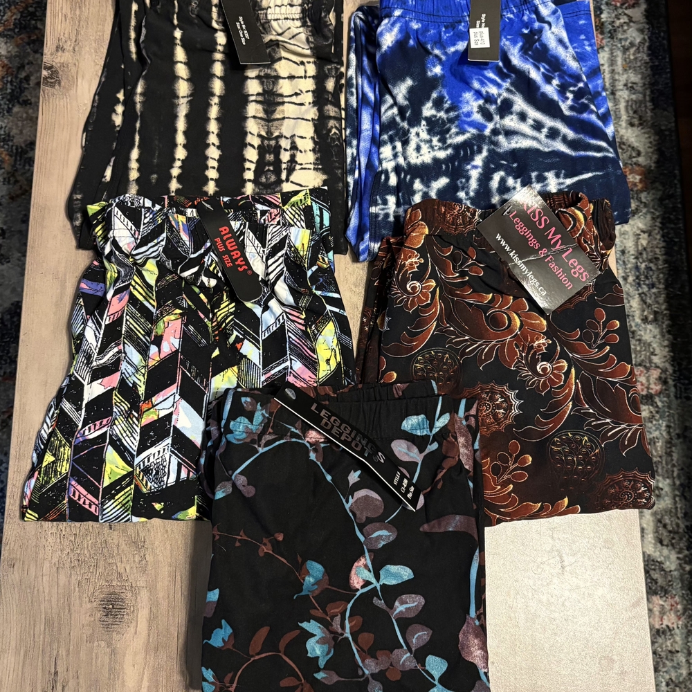 Assorted Patterned Leggings Bundle - Tie-Dye, Floral, Graphic Prints